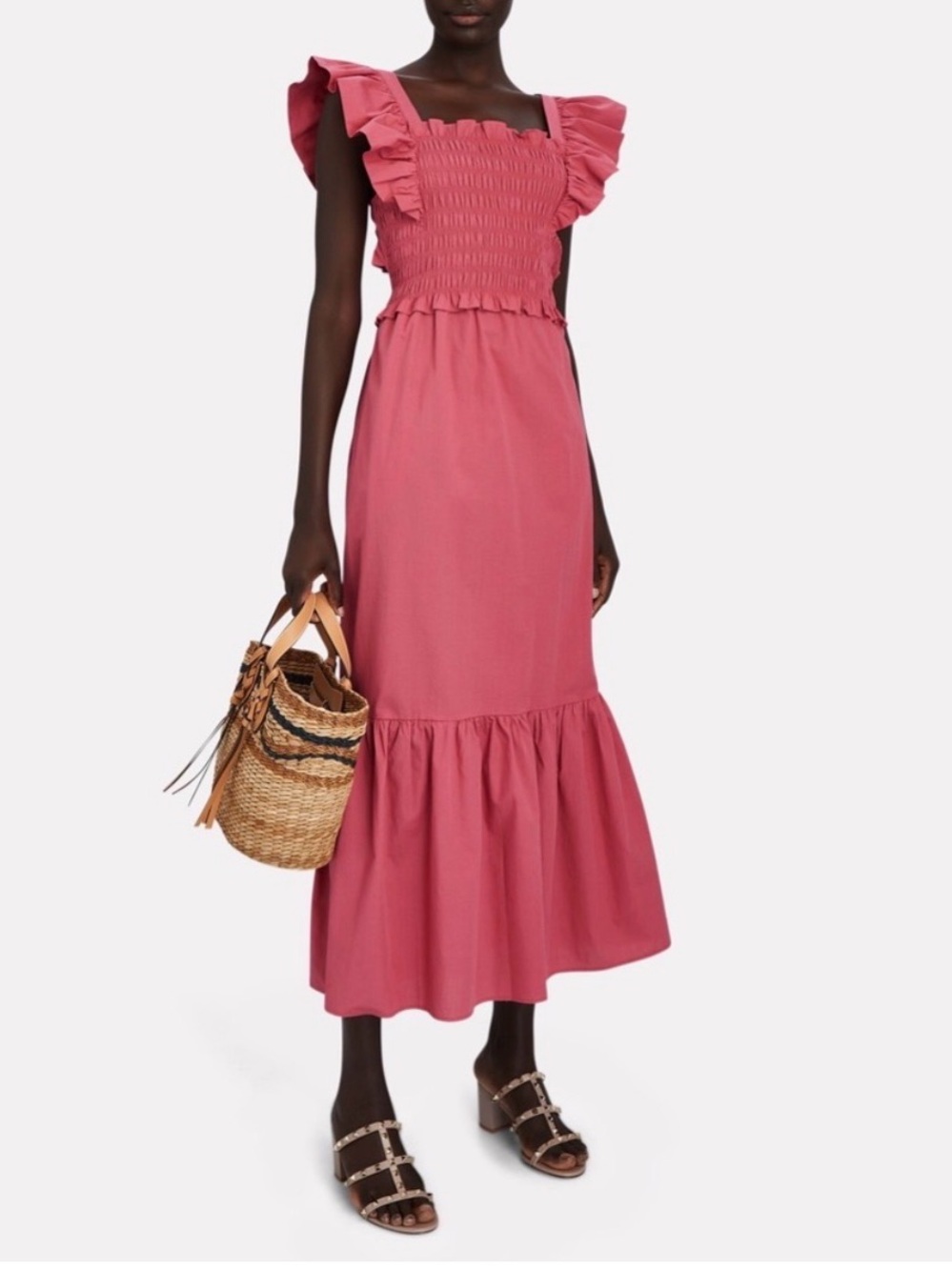 Sea New York Rust Smocked Maxi Dress with Flutter Sleeves NWT